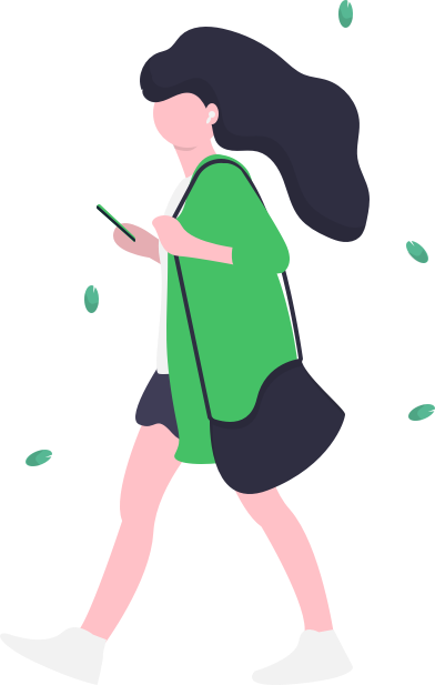 Illustration of person walking with earbuds.
